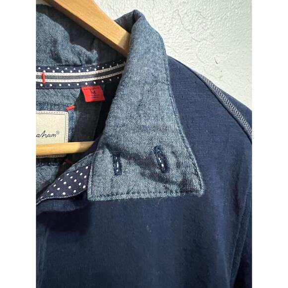 Robert Graham Polo Shirt Medium Tailored Fit Navy Blue Chambray Cuff Long Sleeve - Picture 9 of 9